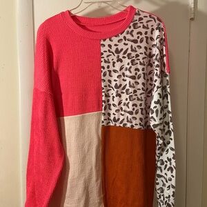 Colorblock Knit Sweater - Pink, Cream, and Brown